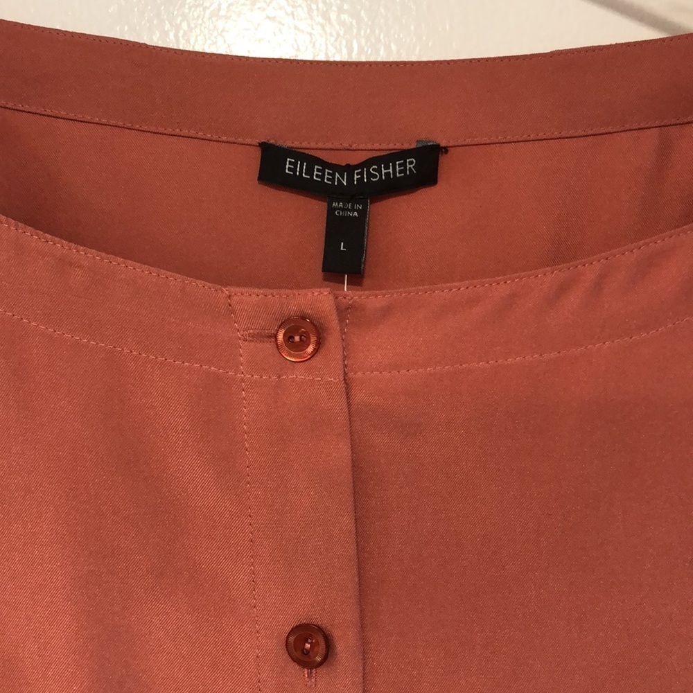 EILEEN FISHER SILK TWILL SHIRT DRESS in Coral NWT sz L - Picture 6 of 11